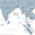 Bay of Bengal, northeastern part of Indian Ocean, gray political map Royalty Free Stock Photo
