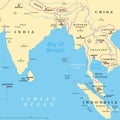 Bay of Bengal, northeastern part of the Indian Ocean, political map Royalty Free Stock Photo