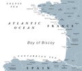 Bay of Biscay, also known as Gulf of Gascony, gray political map Royalty Free Stock Photo