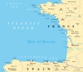 Bay of Biscay, also known as Gulf of Gascony, political map Royalty Free Stock Photo