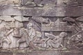 Bayon the central temple of Angkor Thom, late 12th century. Bas-relief. It rains in the rainy season. Cambodia, 04.10. 2019