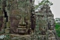 Stone faces of Bayon temple, Siemreap, Cambodia. Royalty Free Stock Photo