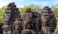 The Bayon is a temple at Angkor in Cambodia with the huge faces of Jayavarman