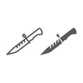 Bayonet knife line and glyph icon, weapon and army, combat knife sign, vector graphics, a linear pattern on a white