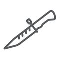 Bayonet knife line icon, weapon and army, combat knife sign, vector graphics, a linear pattern on a white background.