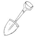 Bayonet shovel. A small shovel for the garden. Garden tools. Garden shovel with a handle. Vector illustration. Simple hand drawn i