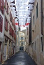 Bayonne, France - Umbrella art instalment in Rue Marsan, Bayonne, Aquitane Royalty Free Stock Photo