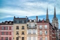 Bayonne in the pays Basque, typical facades, with the cathedral in background Royalty Free Stock Photo