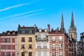 Bayonne in the pays Basque, typical facades, with the cathedral in background Royalty Free Stock Photo