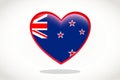 New Zealand Flag in Heart Shape. Heart 3d Flag of New Zealand, New Zeland flag template design.