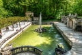 Bayreuth, Germany - May 18, 2023: Fountain in the Low Grotto pond in the Historical Hermitage at Bayreuth, Germany