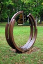 Bayreuth, Germany - October 13, 2023: 222.5 degrees x 5, a steel arcs sculpture by French conceptual artist Bernar Venet. Located