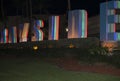 Bayside colored sign at night in Miami Florida