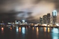 Bayside Miami Downtown MacArthur Causeway from Venetian Causeway. Miami night downtown, city Florida. Royalty Free Stock Photo