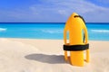 Baywatch rescue buoy yellow on tropical beach