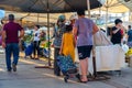 Bazaar in the Turkish city near Alanya, people buy groceries, vegetables, fruits