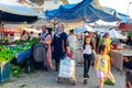 Bazaar in the Turkish city near Alanya, people buy groceries, vegetables, fruits