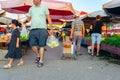 Bazaar in the Turkish city near Alanya, people buy groceries, vegetables, fruits