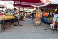 Bazaar in the Turkish city near Alanya, people buy groceries, vegetables, fruits