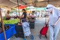 Bazaar in the Turkish city near Alanya, people buy groceries, vegetables, fruits