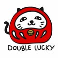 Daruma mixing with Lucky cat Japanese lucky charm cartoon vector illustration doodle style