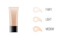 BB-cream foundation concealer packaging Mock-up with skin tone chart. Make-up cosmetic product branding, advertisement.