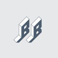BB - international 2-letter code of Barbados. B and B - Monogram or logotype. Isometric 3d font for design. Volume alphabet.