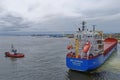 The BBC Marmara General Cargo Vessel departing Port Gentil utilising a Tug to assist its departure