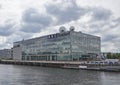 The BBC Scotland Building at Pacific Quay in Glasgow Scotland on a cloudy Summers day.