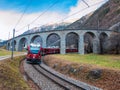 BBernina express train at the helical viaduct of Brusio