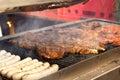 Bbg with steak and sausages Royalty Free Stock Photo