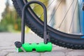 Bicycle lock. Bicycle lock near the bike. Cycling park Royalty Free Stock Photo