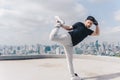 Bboy doing some stunts. Street artist breakdancing outdoors Royalty Free Stock Photo