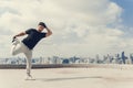 Bboy doing some stunts. Street artist breakdancing outdoors Royalty Free Stock Photo