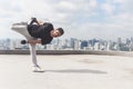 Bboy doing some stunts. Street artist breakdancing outdoors Royalty Free Stock Photo