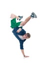 Bboy standing on one hand and pointing Royalty Free Stock Photo