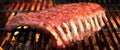 BBQ Baby Back Pork Ribs On The Hot Flaming Grill Royalty Free Stock Photo