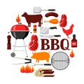 Bbq background with grill objects and icons