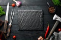BBQ banner. Cutlery barbecue. Top view. Royalty Free Stock Photo