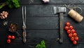 BBQ banner. Cutlery barbecue. Top view. Royalty Free Stock Photo