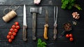 BBQ banner. Cutlery barbecue. Top view. Royalty Free Stock Photo