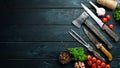 BBQ banner. Cutlery barbecue. Top view. Royalty Free Stock Photo