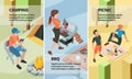 Bbq banners. Outdoor picnic people making barbecue street grill relax and playing eating food vector isometric