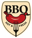 BBQ, barbecue banner with a sausage on a fork Royalty Free Stock Photo