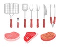 BBQ Barbecue Grate and Meat Vector Illustration