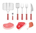 BBQ Barbecue Grate and Meat Vector Illustration
