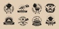 BBQ, barbecue, grill logo or icons. Labels for the menu of restaurant or cafe. Vector illustration Royalty Free Stock Photo