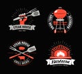 BBQ, barbecue, grill logo or symbol. Labels for menu of restaurant or cafe. Vector illustration Royalty Free Stock Photo