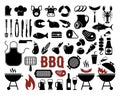BBQ barbecue and grill related flat vector icons set isolated on white background. Royalty Free Stock Photo