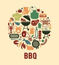 BBQ barbecue and grill related flat vector icons set isolated on white background. Royalty Free Stock Photo